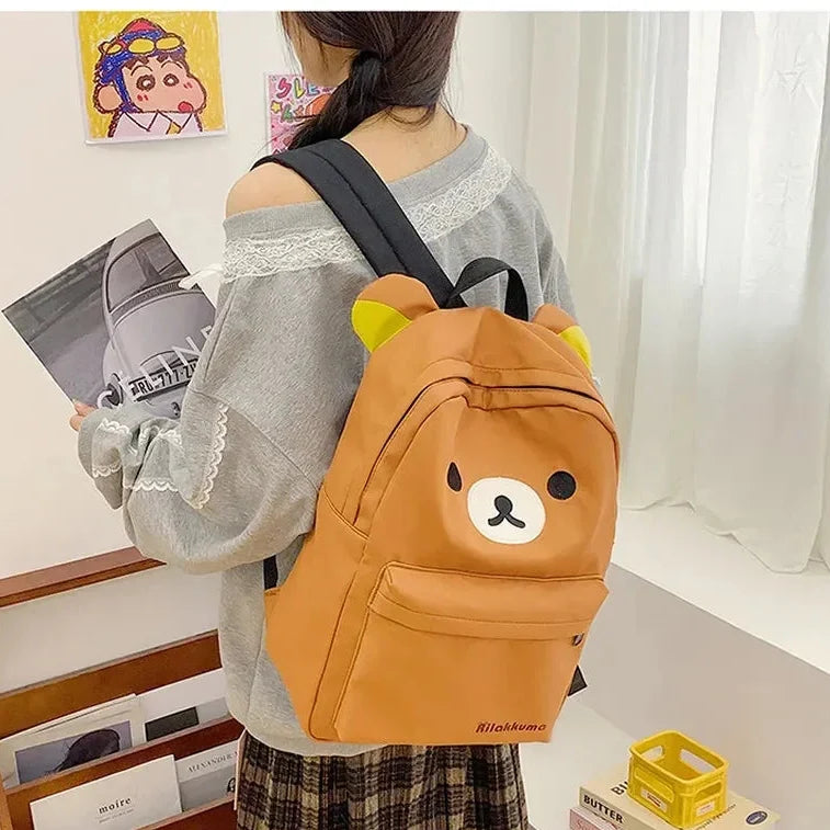 Rilakkuma Bear Canvas Backpack – Cute School Bag