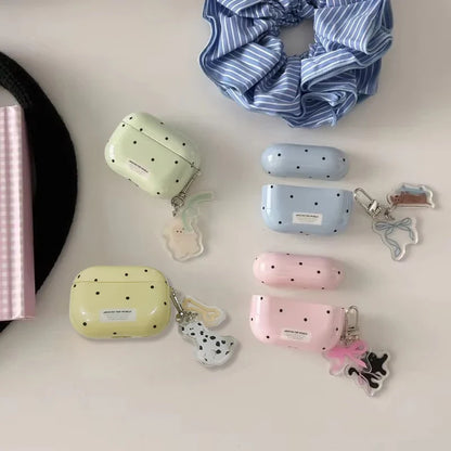 Cute Polka Dot AirPods Case with Dalmatian Dog Charm