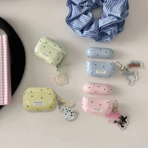 Cute Polka Dot AirPods Case with Dalmatian Dog Charm