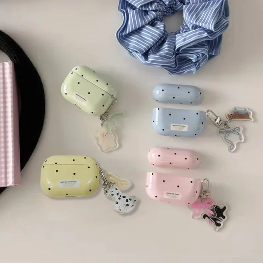 Cute Polka Dot AirPods Case with Dalmatian Dog Charm