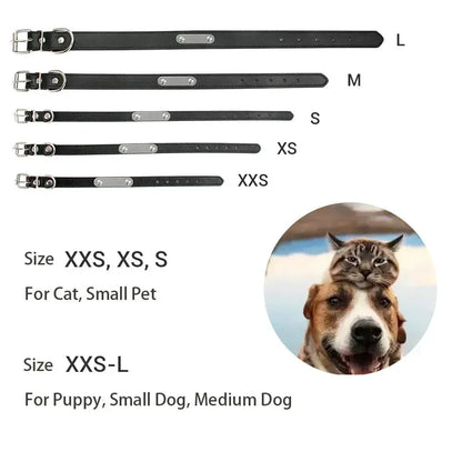 Personalized Dog Collar Name Carved Id Anti-Lost Solid Pu Leather Small Medium Large Dogs Puppy Cat