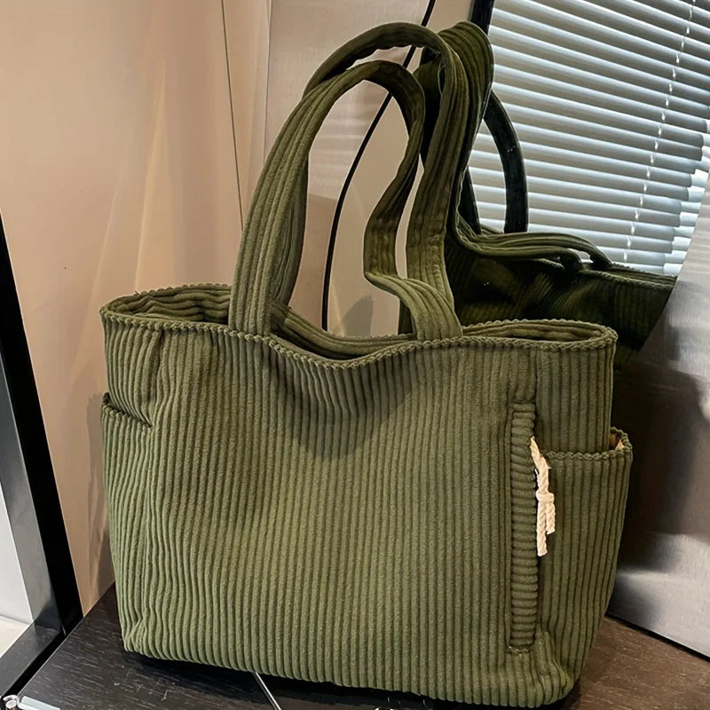 Corduroy Tote Bag – Large Capacity Casual Shoulder Handbag