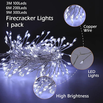 LED Firecracker Fairy String Lights – USB Powered with Remote Control, 3/6/9M