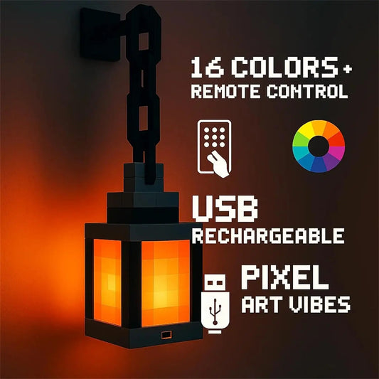 Pixel Style RGB Night Light Lantern with Remote Control – 16 Colors