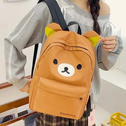 Rilakkuma Bear Canvas Backpack – Cute School Bag