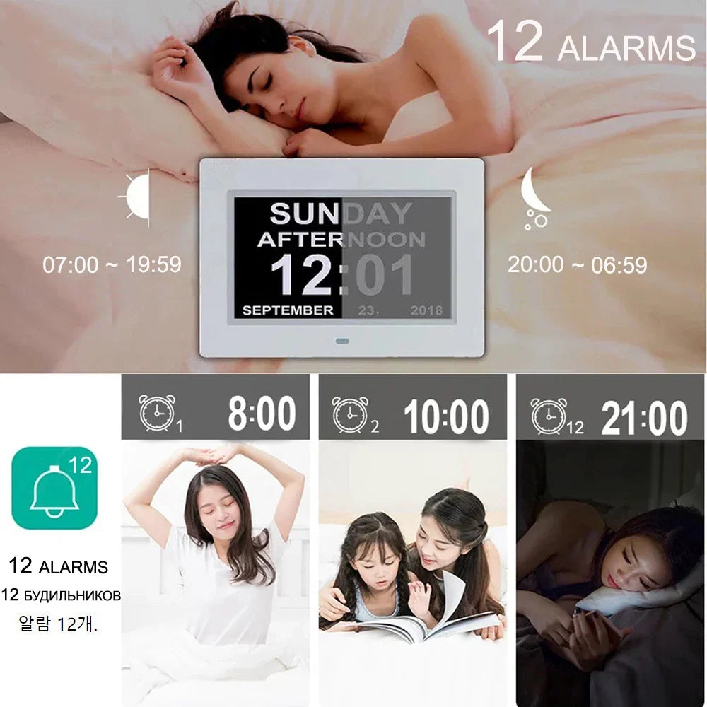 Digital Calendar Clock with 12 Alarms, Medicine Reminder & Large Display