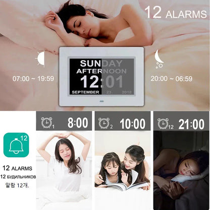 Digital Calendar Clock with 12 Alarms, Medicine Reminder & Large Display