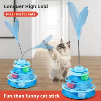 Pattern Feather Cat Toy Three-Layer Rotating Tower Ball