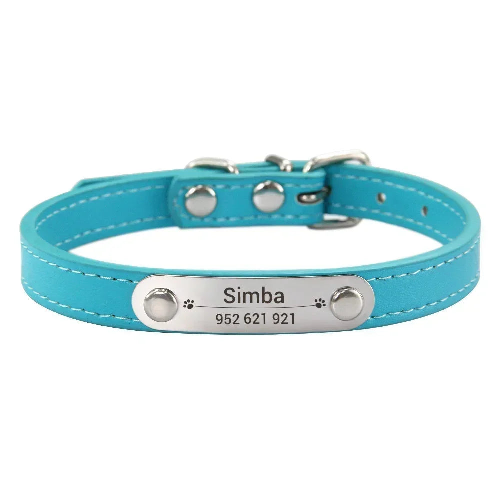 Personalized Dog Collar Name Carved Id Anti-Lost Solid Pu Leather Small Medium Large Dogs Puppy Cat