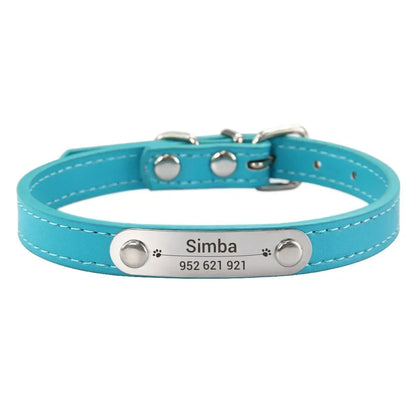 Personalized Dog Collar Name Carved Id Anti-Lost Solid Pu Leather Small Medium Large Dogs Puppy Cat
