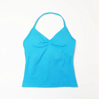 Nclagen Gym Longline Strappy Top Women Seamless Yoga Tank Removable Pads V Neck Workout Clothes