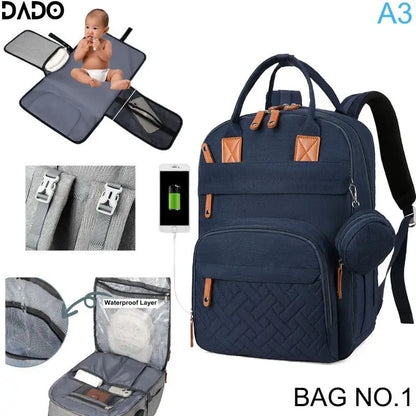 Diaper Bag Backpack with Changing Station & USB Port