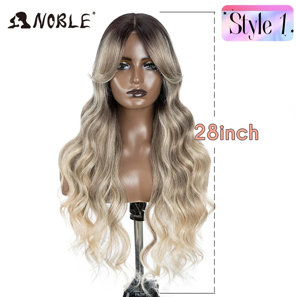 Lace Part Synthetic Wig – 36" Long Wavy Body Wave, 150% Density, Multi-Color