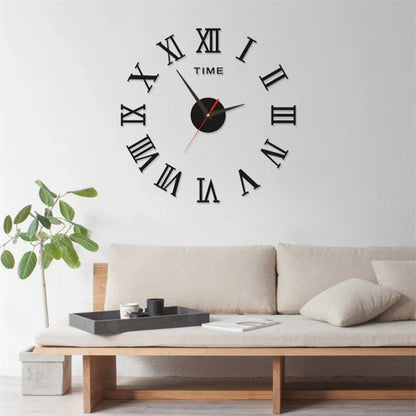 3D DIY Wall Clock – Large Roman Numerals Acrylic Mirror