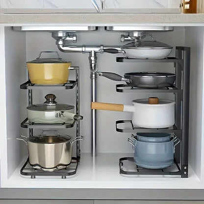 Multi-Tier Pot Rack Organizer – Carbon Steel Pan Storage Stand