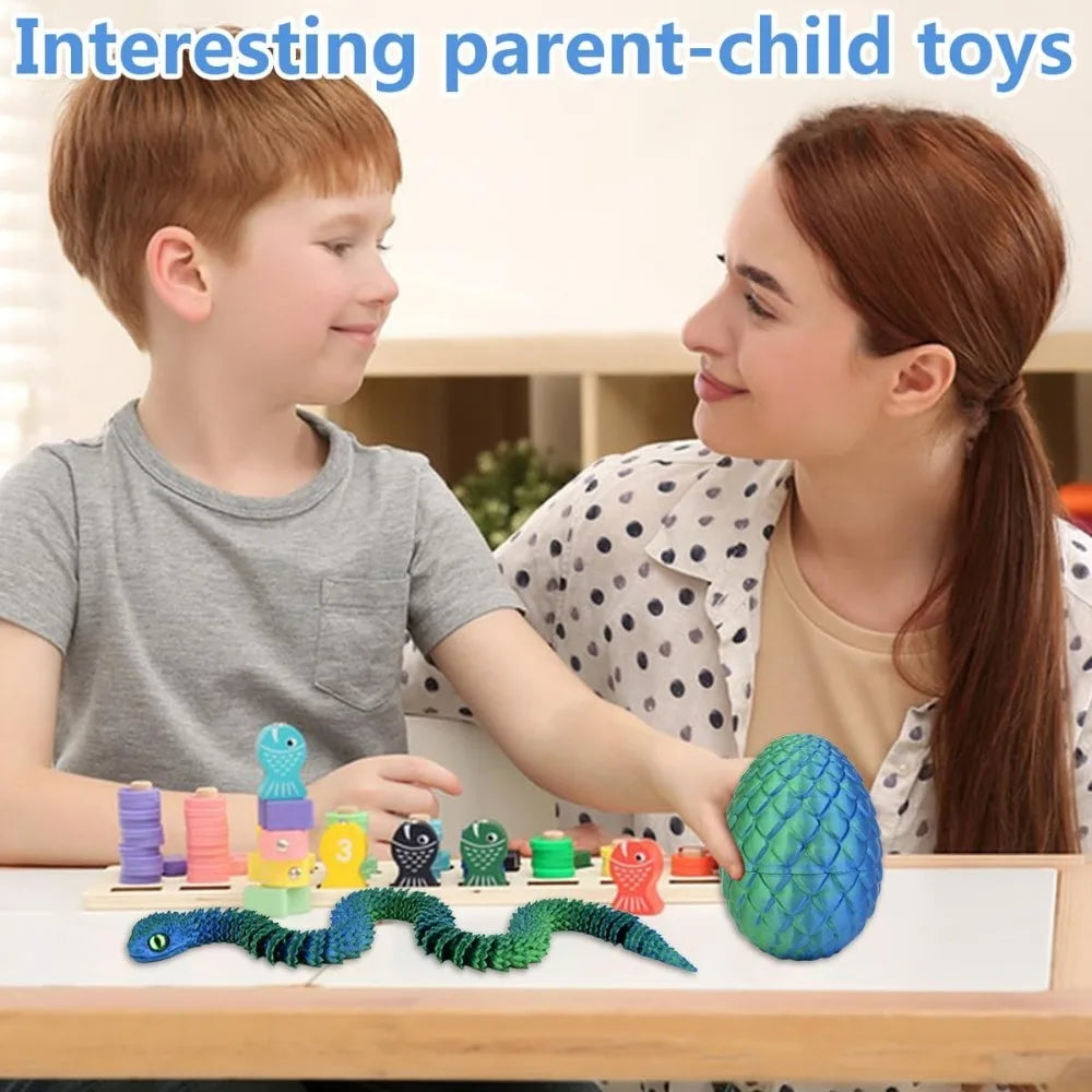 3D Printed Articulated Snake with Egg – Fidget Desk Toy