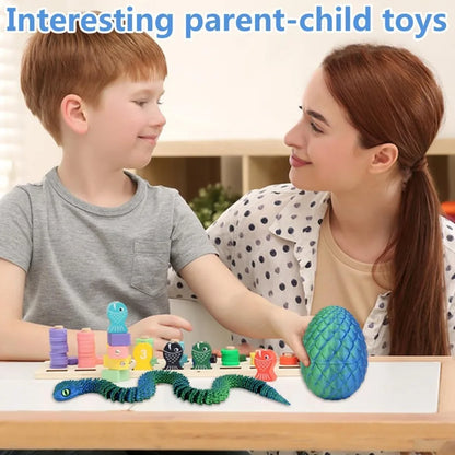 3D Printed Articulated Snake with Egg – Fidget Desk Toy
