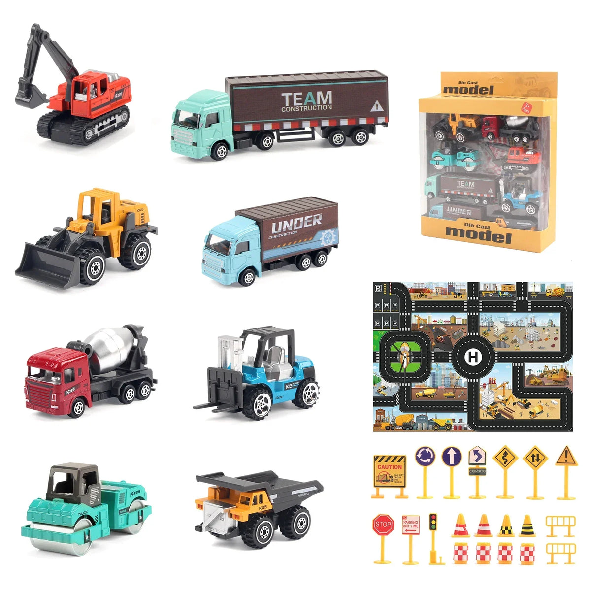 Die-Cast Construction Truck Toy Set – 6 Piece Engineering Vehicles