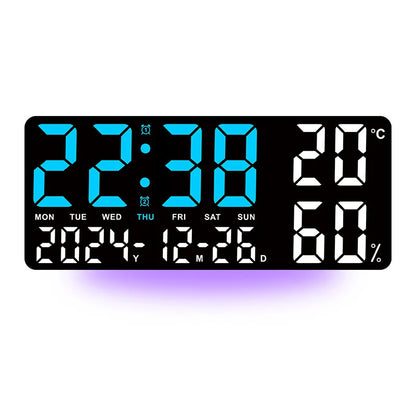 Large LED Digital Wall Clock – 7-Color Mood Light & Dual Alarm
