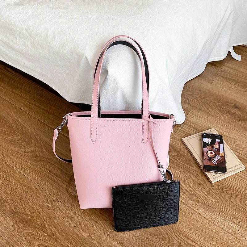 Double-Sided Tote Bag with Crossbody Pouch – Women's Shoulder Handbag
