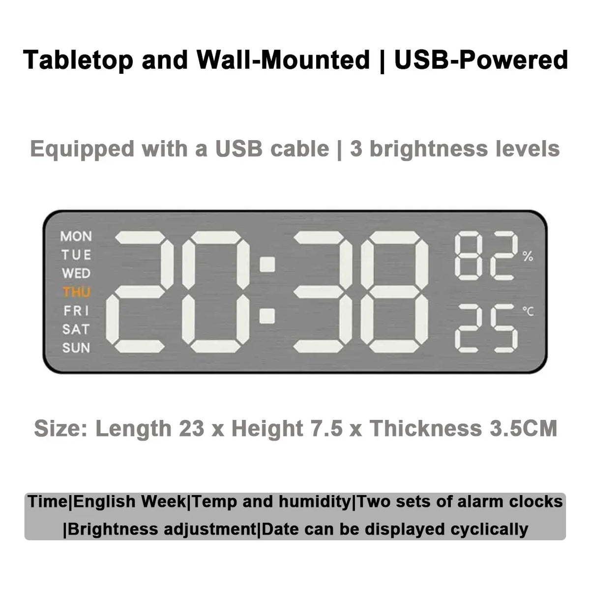LED Digital Alarm Clock – Temp Display, Remote, Wall or Desk