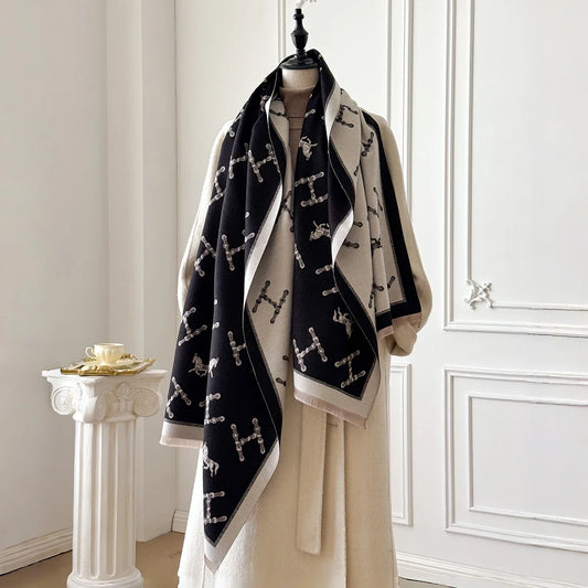 Women's Cashmere Winter Shawl – Equestrian Print Pashmina Wrap