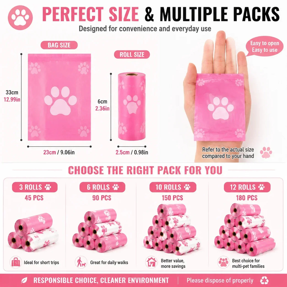 Dog Poop Bags – Thick Leakproof Pet Waste Bags, 3/6/10 Rolls