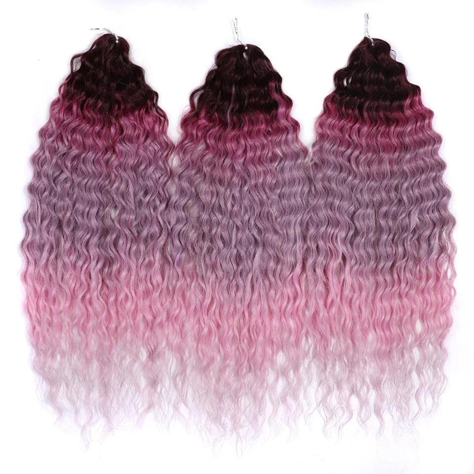 24 Inch Water Wave Crochet Braiding Hair – Synthetic Twist Curly Ombre Extensions