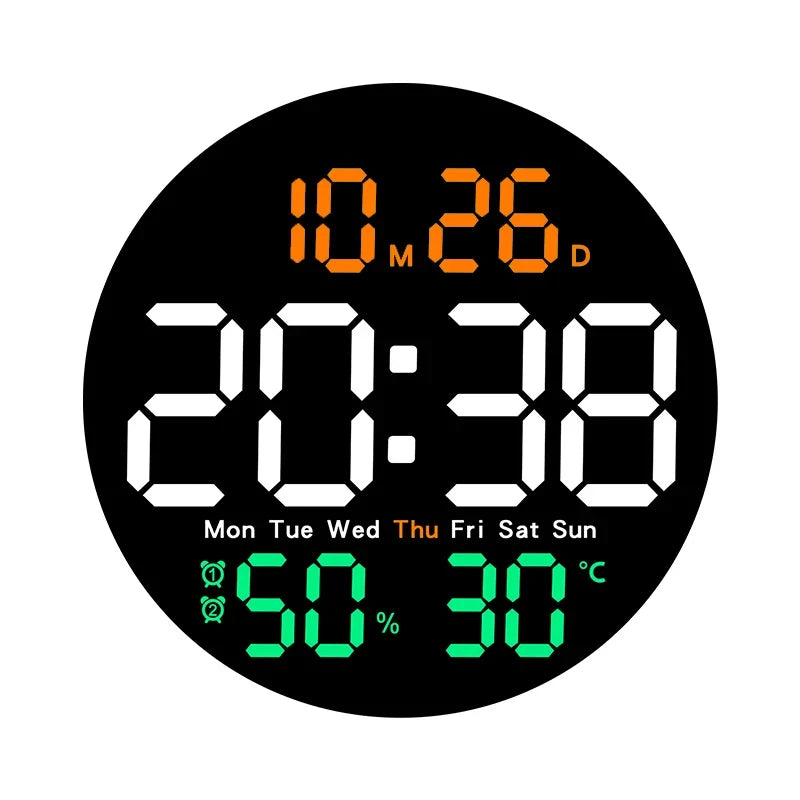 10-Inch Remote Control LED Digital Wall Clock with Temperature & Humidity