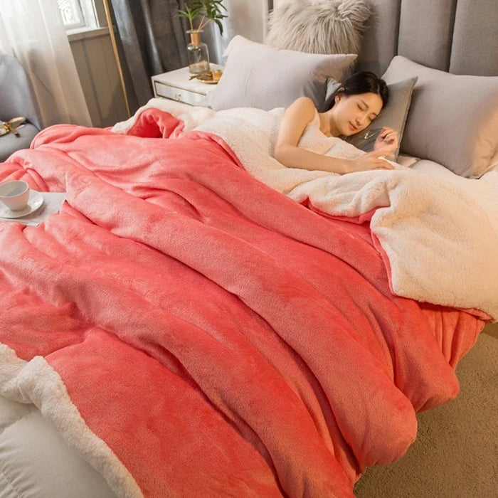 Double-Sided Wool Throw Blanket – Thick Warm Winter Bed Blanket, 12 Colors