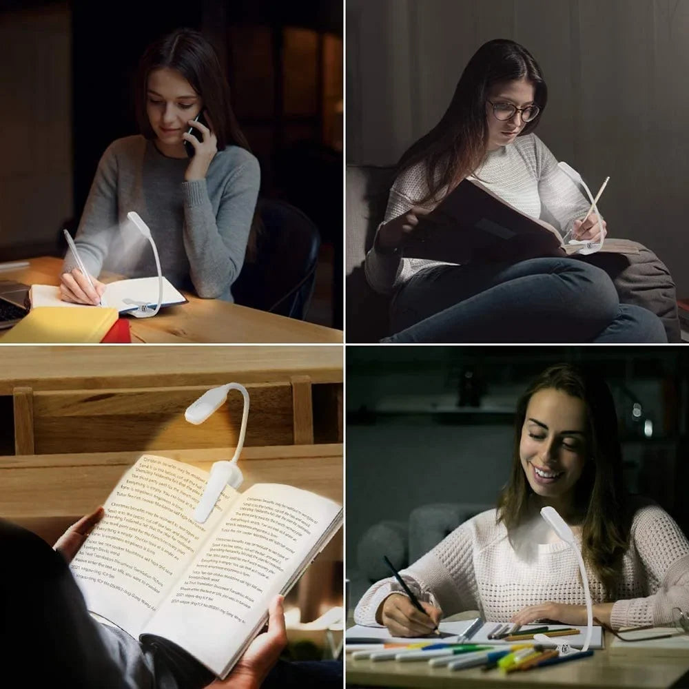 LED Book Light USB Rechargeable Clip-On Reading Lamp 7 LEDs 3 Color Modes