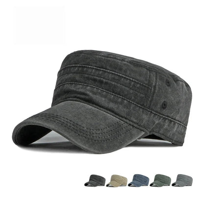 Military Flat Top Cap – Washed Cotton Army Hat for Men & Women