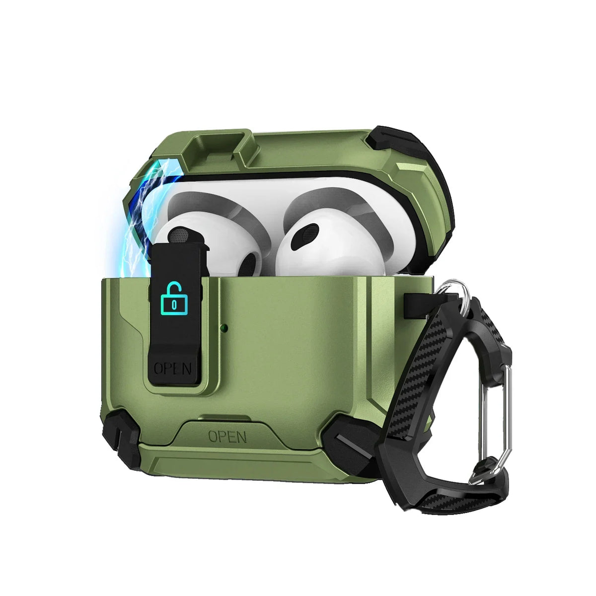 Magnetic Lock AirPods Case with Carabiner – Rugged Design