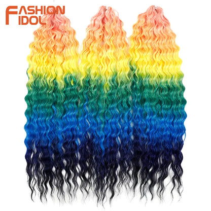 24 Inch Water Wave Crochet Braiding Hair – Synthetic Twist Curly Ombre Extensions