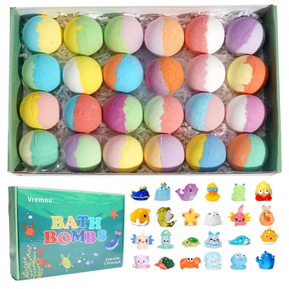 24-Pack Kids Bath Bomb Gift Set with Surprise Toys