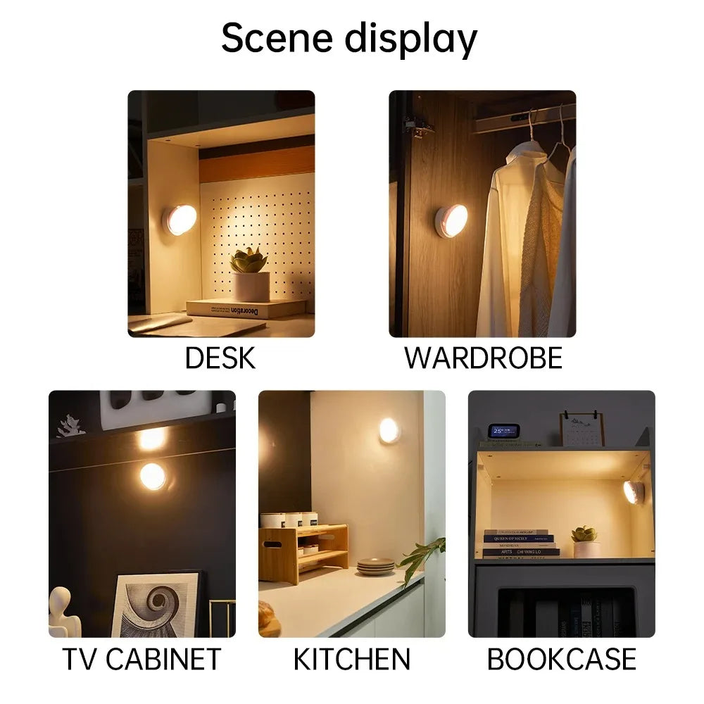 Motion Sensor Round LED Night Light – USB Rechargeable, Energy Saving