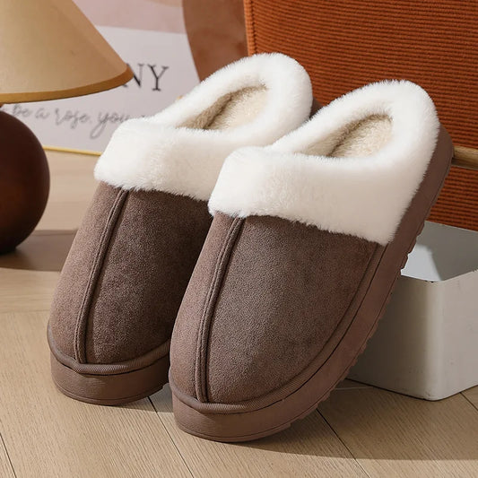 Plush Winter Slippers – Fur Collar Warm Indoor House Shoes