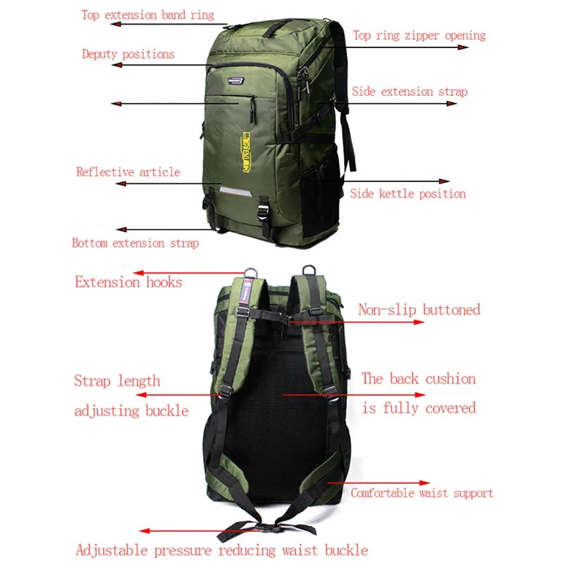50L or 80L Large Capacity Hiking and Travel Backpack