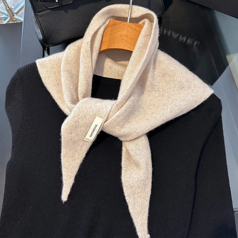 100% Wool Korean Knit Triangular Scarf – Women's Winter Shawl