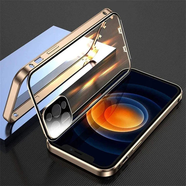 360 Magnetic Glass iPhone Case – Metal Frame Full Body Cover