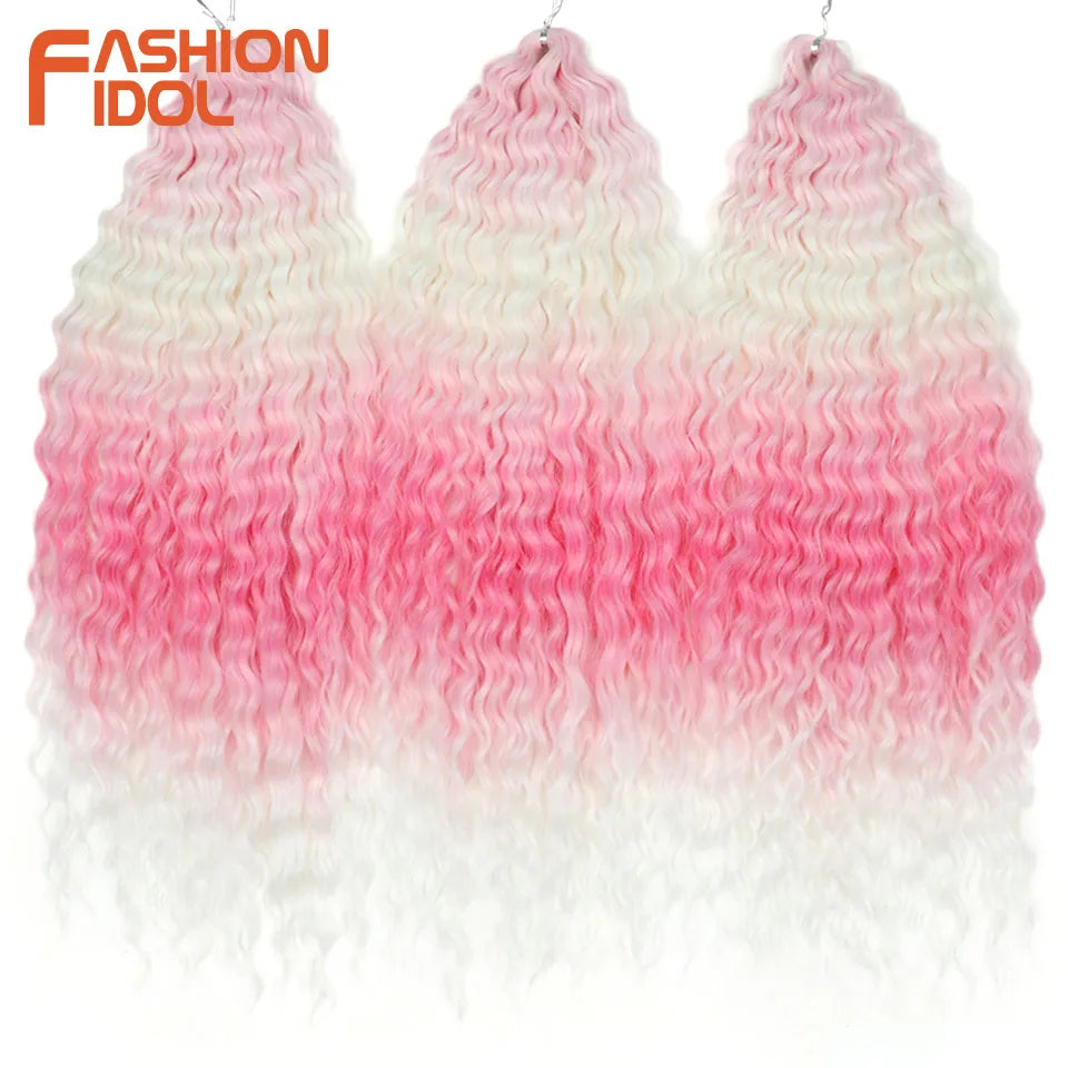 24 Inch Water Wave Crochet Braiding Hair – Synthetic Twist Curly Ombre Extensions