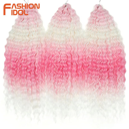 24 Inch Water Wave Crochet Braiding Hair – Synthetic Twist Curly Ombre Extensions