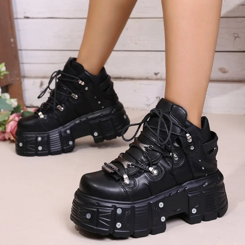 Platform Women S Personality Casual Sneakers Autumn Round Toe Strappy Heels