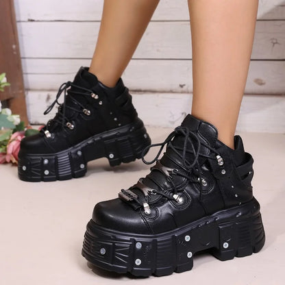 Platform Women S Personality Casual Sneakers Autumn Round Toe Strappy Heels