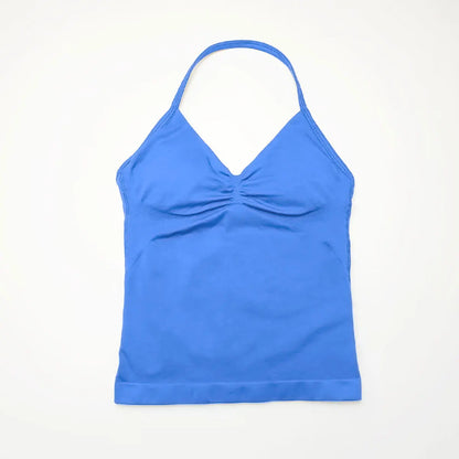 Nclagen Gym Longline Strappy Top Women Seamless Yoga Tank Removable Pads V Neck Workout Clothes