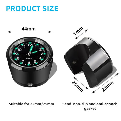 Motorcycle Handlebar Clock – Luminous Quartz, Fits 22-25mm