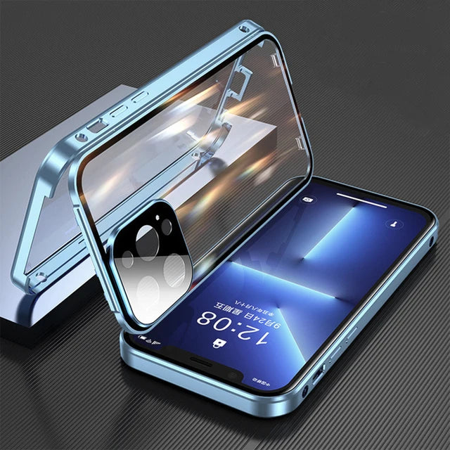 360 Magnetic Glass iPhone Case – Metal Frame Full Body Cover