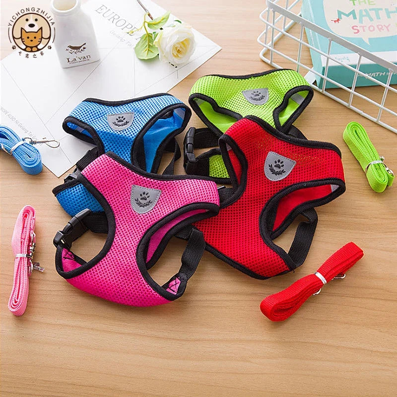 Dog Vest Walking Leash Puppy Cat Collar Polyester Adjustable Mesh Small Medium Pet Accessories