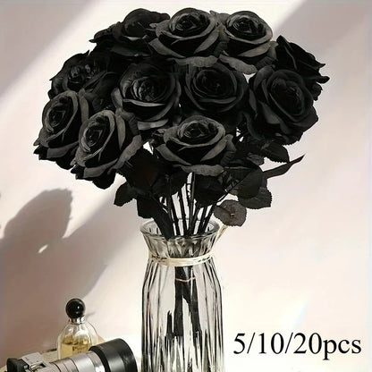 Artificial Black Roses with Long Stem – Fake Flowers for Home & Event Decor