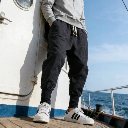 FGKKS Men’s Chinese-Style Cotton Jogger Pants, Straight-Leg Casual Trousers
